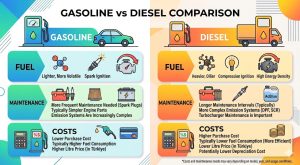 What is the difference between diesel and gasoline? Fuel, maintenance, and costs.
