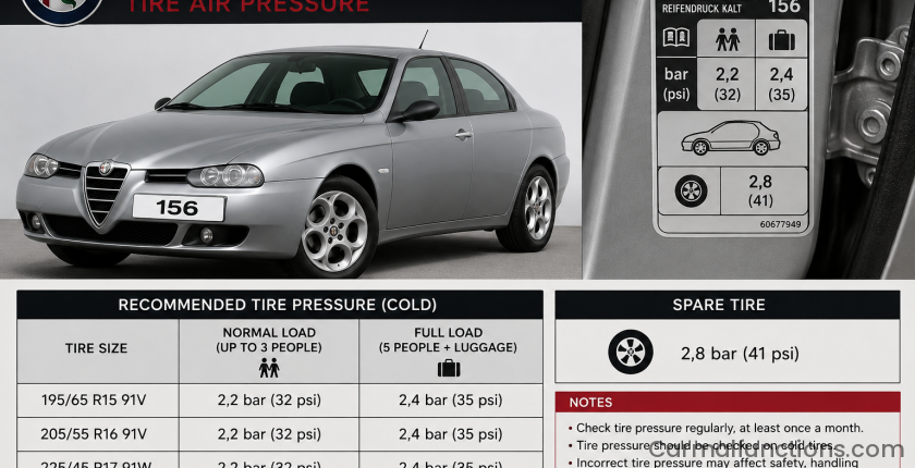 Alfa Romeo 156 Tire Air Pressure