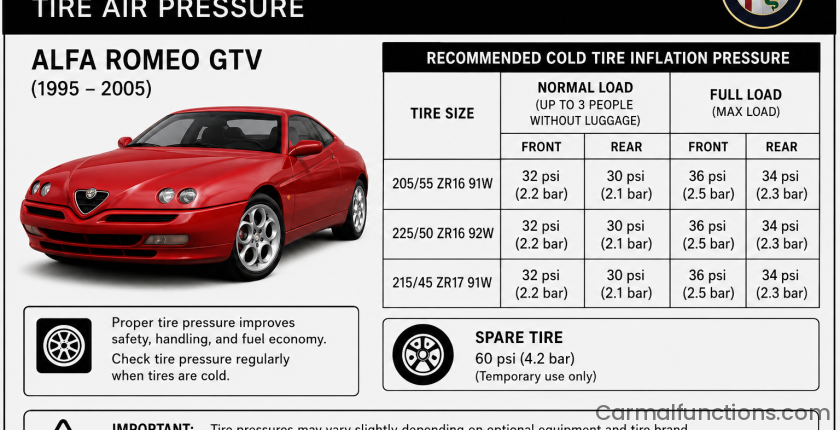 Alfa Romeo GTV Tire Air Pressure