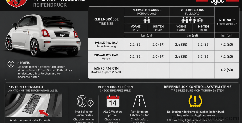 Abarth 595C Tire Air Pressure